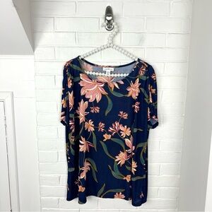 Jaclyn Smith Collection Stretch Knit Dark Floral Short Sleeve Top Size XXL